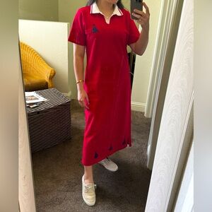 Red Collared Maxi Dress 100% Cotton